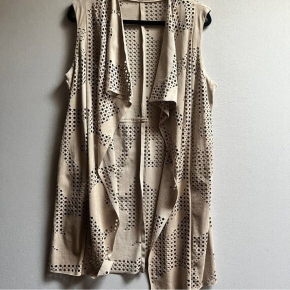 Melanie Lyne brushed suede sleeveless waterfall vest Sz L 22" PTP - Picture 2 of 10